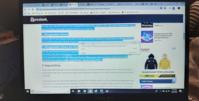 cara copas di laptop