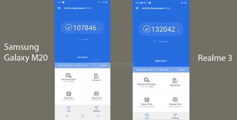 Antutu Realme 3 vs galaxy m20