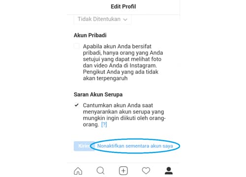 8. Klik Nonaktifkan Akun Saya Sementara